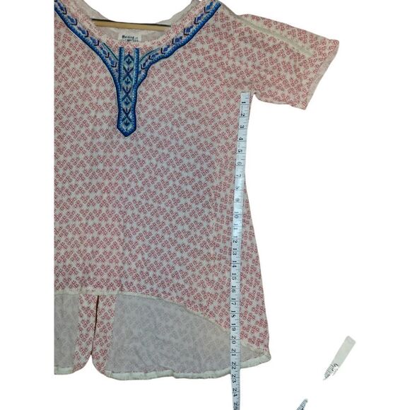 Anthropologie Embroidered Split Back IKAT embroidered Short Sleeve Tunic Top M - Picture 10 of 16